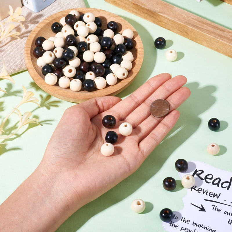Craftdady 400Pcs Natural Round Wooden Ball Spacer Beads 12mm Black Brown Ivory Natural Color Wood Loose Beads for DIY Jewelry Making Hole: 2.5-3mm - Image 4